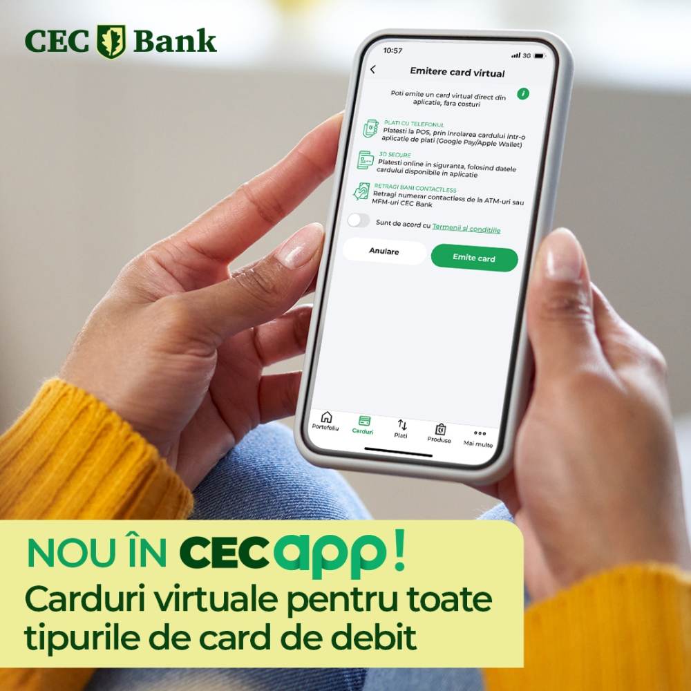 CEC Bank extinde posibilitatea emiterii cardurilor virtuale direct din aplicaţia de Mobile Banking