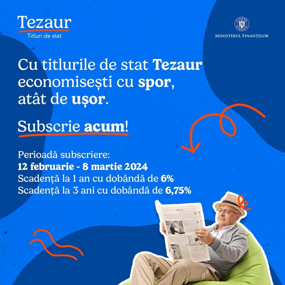 MF: "O nouă ediţie Tezaur - Dobânzi neimpozabile de până la 6,75% pe an la titlurile de stat"