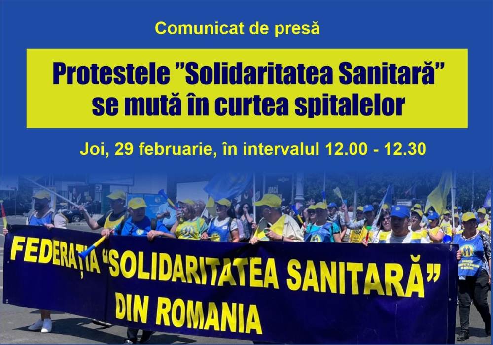 Federaţia Solidaritatea Sanitară anunţă pichetarea spitalelor