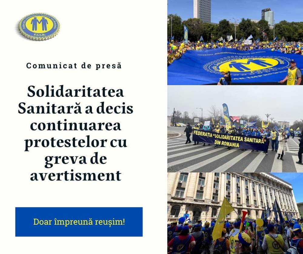 "Solidaritatea Sanitară" va continua protestele cu o grevă de avertisment