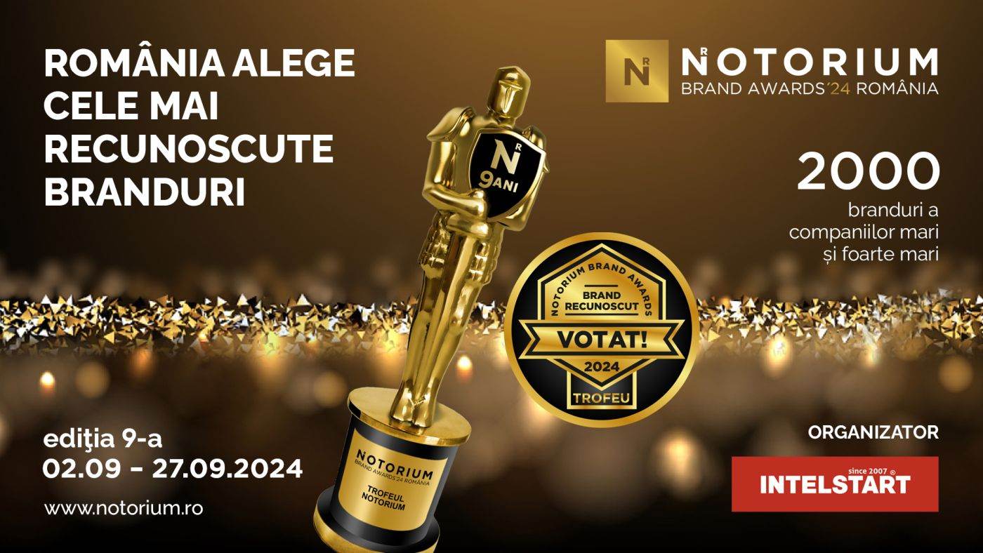 Notorium Brand Awards România va avea loc în perioada 2 septembrie - 27 septembrie