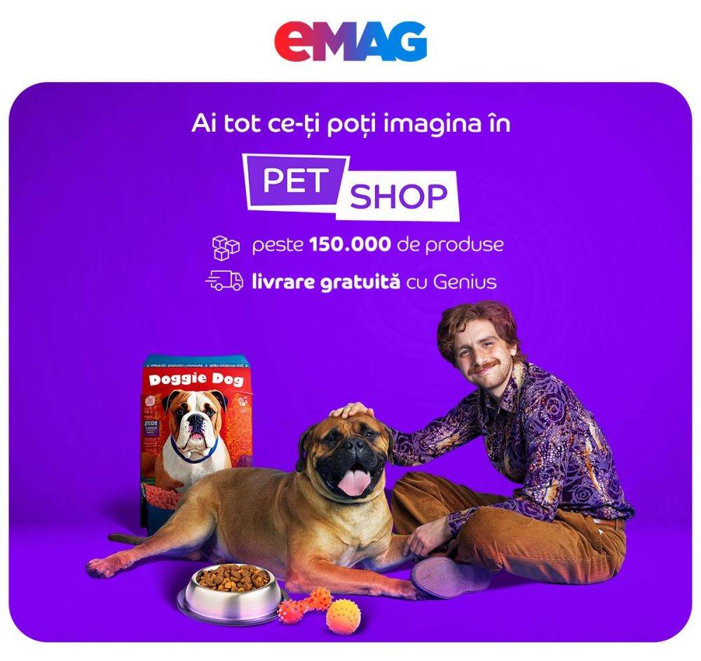Românii au comandat aproape 1,5 milioane de articole de hrană pentru animalele de companie, în primul an de eMAG PetShop