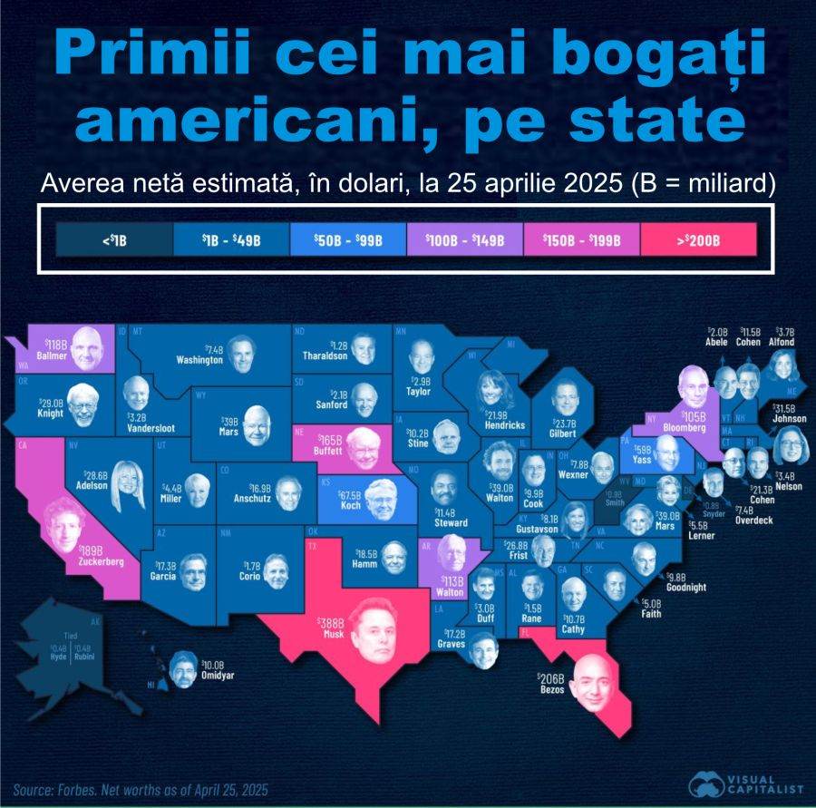 The wealth of US tycoons is growing. Who is the richest person in each US state?