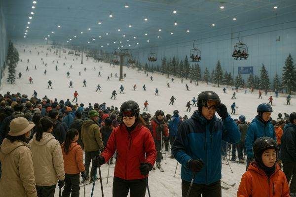 Schi pe caniculă: mii de locuitori din Shanghai s-au refugiat într-o staţiune indoor