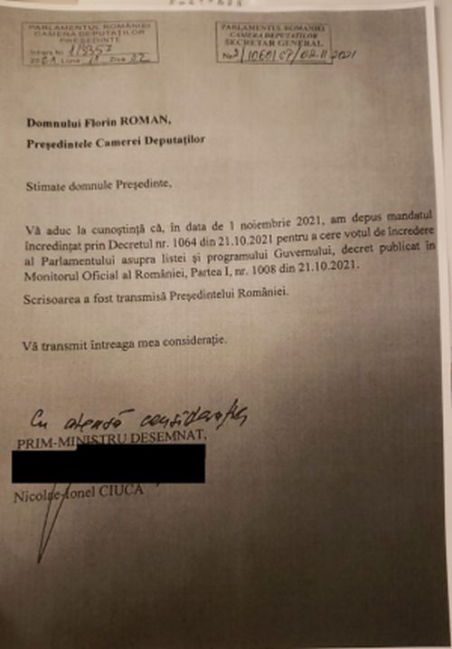 Nicolae Ciucă şi-a depus oficial mandatul de premier desemnat