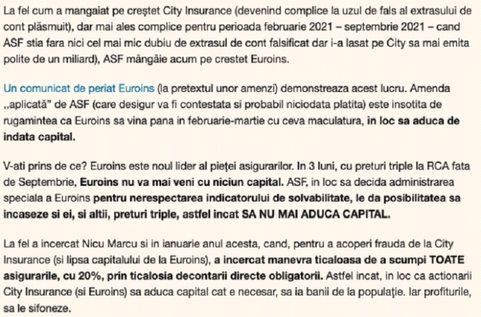 Complicitate cu repetiţie a conducerii ASF la muşamalizarea indicatorilor de solvabilitate ai EUROINS, noul lider în piaţa RCA