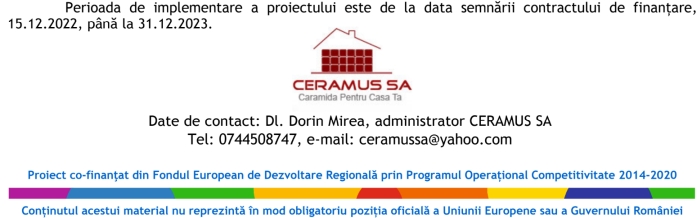 "Refacerea capacităţii de rezilienţă a Ceramus SA prin investiţii durabile"
