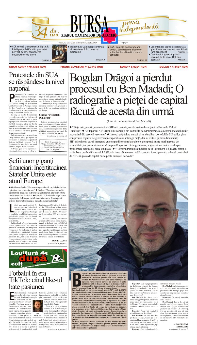 Citeşte aici articolele din acestă ediţie Ediţia din 13.06.2025