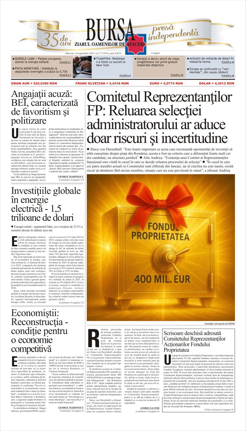 Citeşte aici articolele din acestă ediţie Ediţia din 24.09.2025