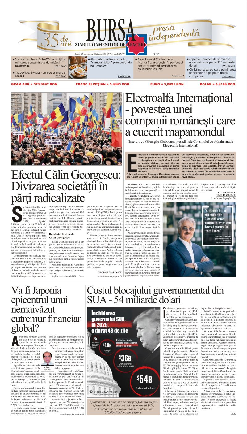 Citeşte aici articolele din acestă ediţie Ediţia din 24.11.2025